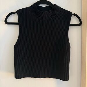 Aritzia Babaton Sculpt Knit Mock Neck Crop Tank Black | Ribbed Fitted To